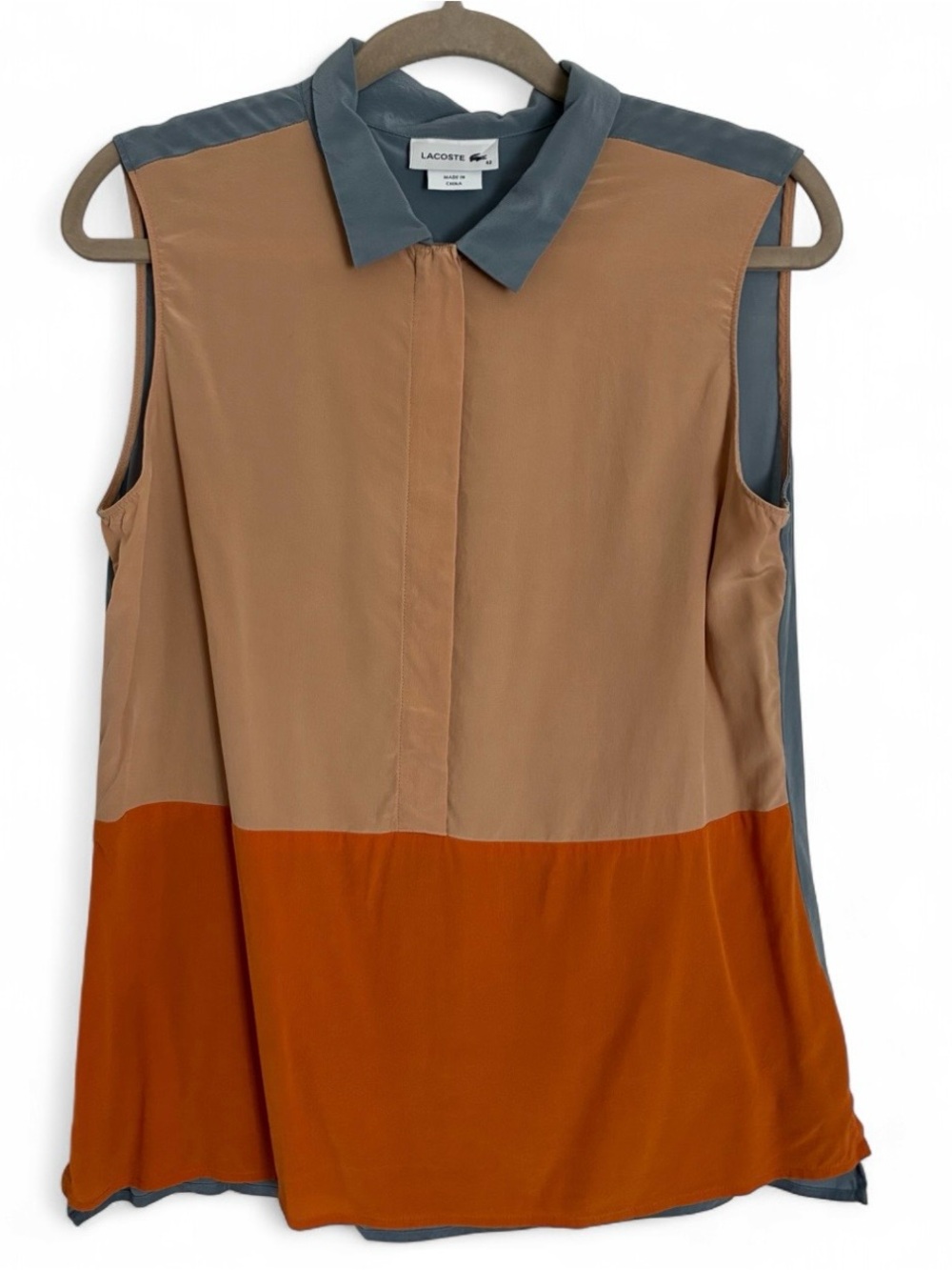 Lacoste Sleeveless Colorblock 100 Silk Blouse Top 42
